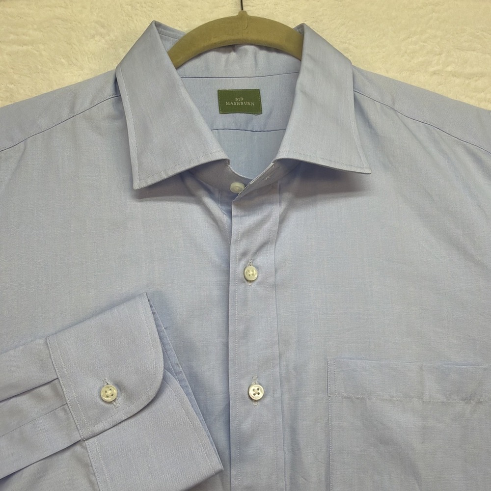 Sid Mashburn Blue Dress Shirt Mens 17.5 Spread Collar Business Office Cotton‎